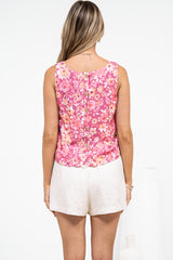 Lilas Top - Square Neck Top with Button Back Placket in Doralee Print