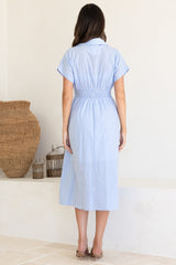 Lilla Midi Dress - Collared Buttoned Down A-Line Dress in Gingham Blue