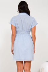 Lilla Mini Dress - Collared Buttoned Down A-Line Dress in Gingham Blue