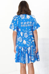 Lilou Mini Dress - Flute Sleeve Tiered Smock Dress in Aurie Print