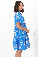 Lilou Mini Dress - Flute Sleeve Tiered Smock Dress in Aurie Print