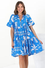 Lilou Mini Dress - Flute Sleeve Tiered Smock Dress in Aurie Print