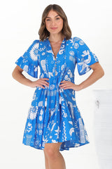 Lilou Mini Dress - Flute Sleeve Tiered Smock Dress in Aurie Print