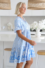 Lilou Mini Dress - Flute Sleeve Tiered Smock Dress in Ailsa Print