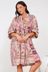 Linden Mini Dress - Mandarin Collar Slimline Smock Dress in Royce Print