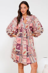 Linden Mini Dress - Mandarin Collar Slimline Smock Dress in Royce Print