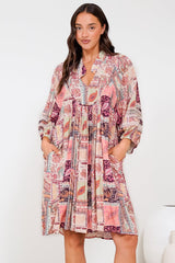 Linden Mini Dress - Mandarin Collar Slimline Smock Dress in Royce Print