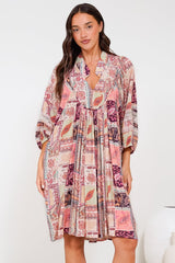 Linden Mini Dress - Mandarin Collar Slimline Smock Dress in Royce Print