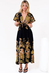 Liona Midi Dress - Multi Tie Flutter Sleeve Dress in Ellody Print