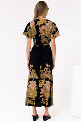 Liona Midi Dress - Multi Tie Flutter Sleeve Dress in Ellody Print