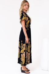 Liona Midi Dress - Multi Tie Flutter Sleeve Dress in Ellody Print