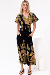 Liona Midi Dress - Multi Tie Flutter Sleeve Dress in Ellody Print