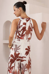 Lira Jumpsuit - V-Neck Wide Leg Pant Jumpsuit with Belt in Azriel Print