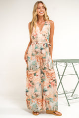 Lira Jumpsuit - V-Neck Wide Leg Pant Jumpsuit with Belt in Swanlea Print