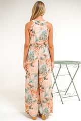 Lira Jumpsuit - V-Neck Wide Leg Pant Jumpsuit with Belt in Swanlea Print