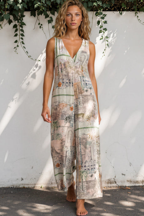 Model wearing Lira Jumpsuit in Tempest Print from Salty Crush
