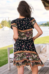 JAASE - Lizzie Mini Dress: Butterfly Cap Sleeve Button Down Dress with Pockets in Eternity Print