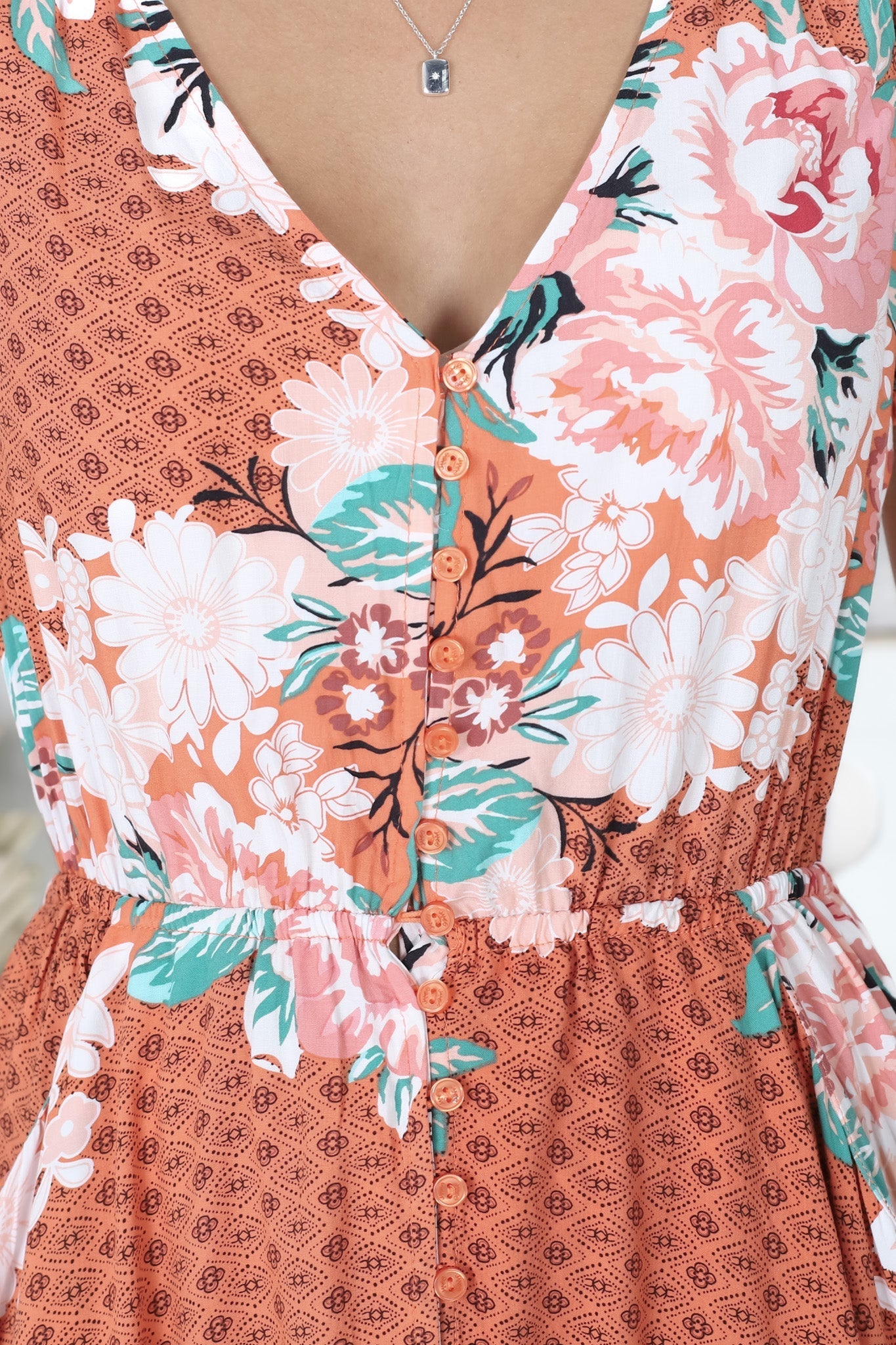 JAASE - Lizzie Mini Dress: Butterfly Cap Sleeve Button Down Dress with Pockets in Fleur Print
