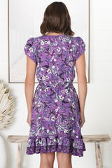 JAASE - Lizzie Mini Dress: Butterfly Cap Sleeve Button Down Dress with Pockets in Rhodium Print