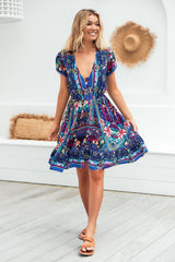 Lizzie Mini Dress - Butterfly Cap Sleeve Button Down Dress with Pockets in Rocco Print