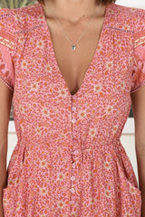 JAASE - Lizzie Mini Dress: Butterfly Cap Sleeve Button Down Dress with Pockets in Strawberries and Cream Print