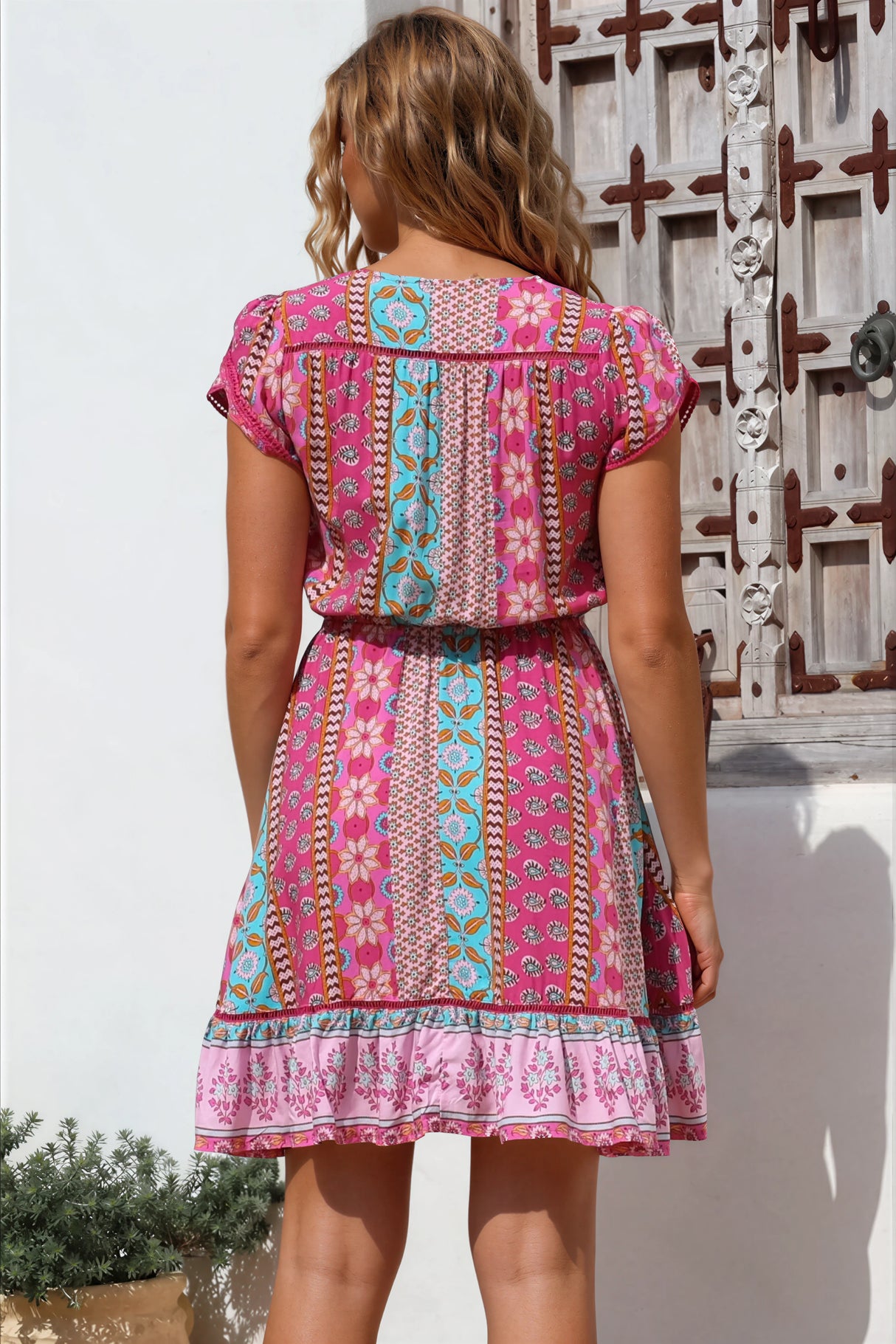 JAASE - Lizzie Mini Dress: Butterfly Cap Sleeve Button Down Dress with Pockets in Cedella Print