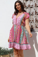 JAASE - Lizzie Mini Dress: Butterfly Cap Sleeve Button Down Dress with Pockets in Cedella Print
