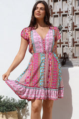 JAASE - Lizzie Mini Dress: Butterfly Cap Sleeve Button Down Dress with Pockets in Cedella Print