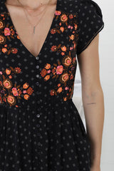 JAASE - Lizzie Mini Dress: Butterfly Cap Sleeve Button Down Dress with Pockets in Emmery Print