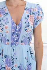 Lizzie Mini Dress - Butterfly Cap Sleeve Button Down Dress with Pockets in Heaven Print