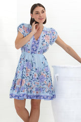 JAASE - Lizzie Mini Dress: Butterfly Cap Sleeve Button Down Dress with Pockets in Heaven Print