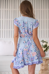 Lizzie Mini Dress - Butterfly Cap Sleeve Button Down Dress with Pockets in Heaven Print