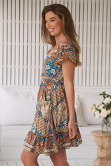 JAASE - Lizzie Mini Dress: Butterfly Cap Sleeve Button Down Dress with Pockets in Izabelle Print