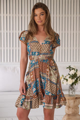 JAASE - Lizzie Mini Dress: Butterfly Cap Sleeve Button Down Dress with Pockets in Izabelle Print