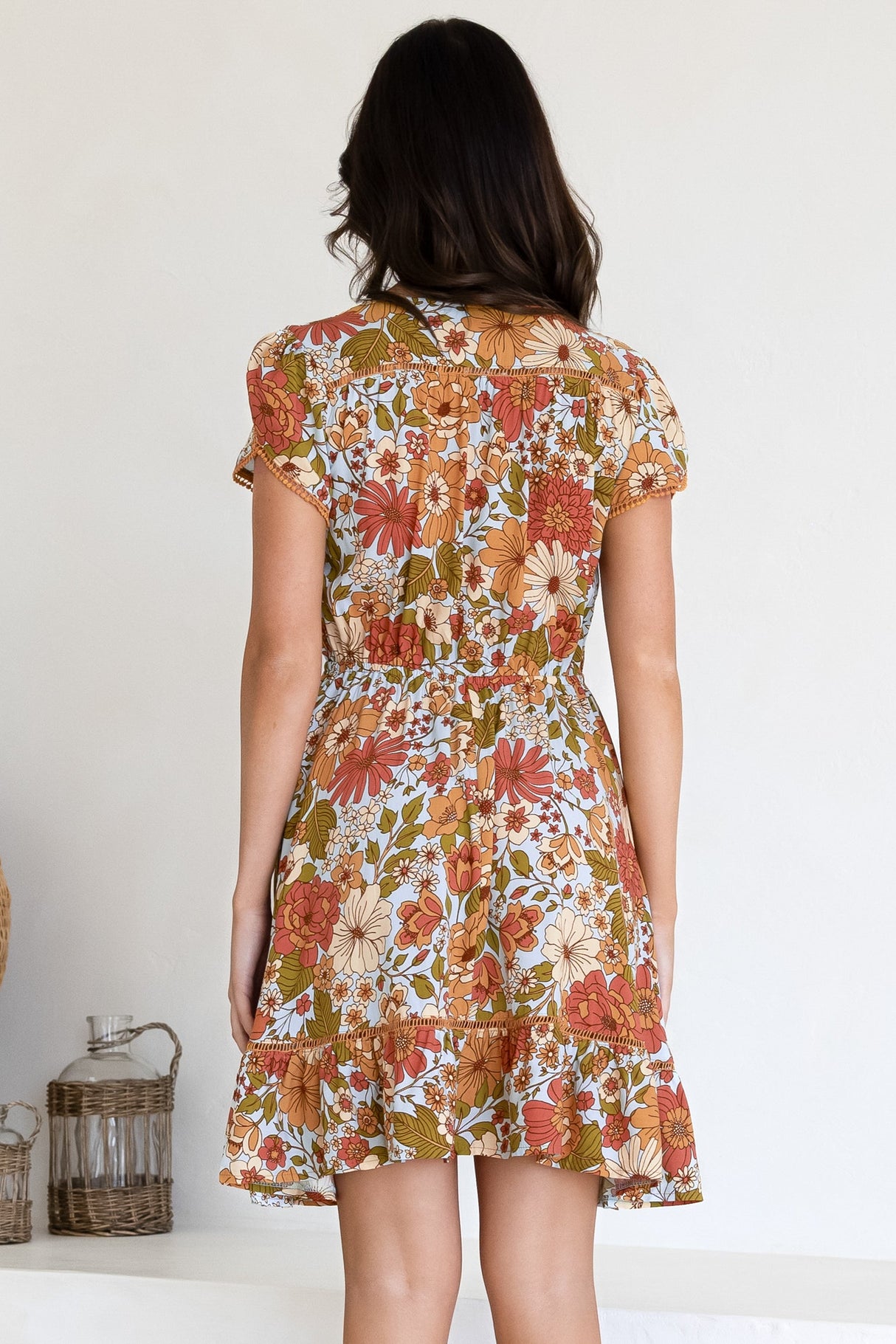JAASE - Lizzie Mini Dress: Butterfly Cap Sleeve Button Down Dress with Pockets in Mimosa Print
