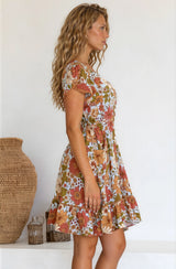 JAASE - Lizzie Mini Dress: Butterfly Cap Sleeve Button Down Dress with Pockets in Mimosa Print