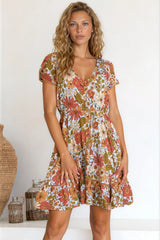 JAASE - Lizzie Mini Dress: Butterfly Cap Sleeve Button Down Dress with Pockets in Mimosa Print