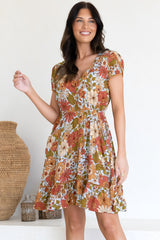 JAASE - Lizzie Mini Dress: Butterfly Cap Sleeve Button Down Dress with Pockets in Mimosa Print