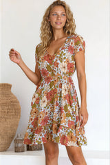 JAASE - Lizzie Mini Dress: Butterfly Cap Sleeve Button Down Dress with Pockets in Mimosa Print