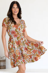 JAASE - Lizzie Mini Dress: Butterfly Cap Sleeve Button Down Dress with Pockets in Mimosa Print