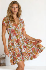 JAASE - Lizzie Mini Dress: Butterfly Cap Sleeve Button Down Dress with Pockets in Mimosa Print