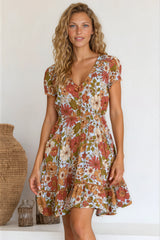 JAASE - Lizzie Mini Dress: Butterfly Cap Sleeve Button Down Dress with Pockets in Mimosa Print