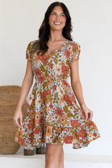 JAASE - Lizzie Mini Dress: Butterfly Cap Sleeve Button Down Dress with Pockets in Mimosa Print