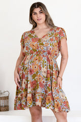 JAASE - Lizzie Mini Dress: Butterfly Cap Sleeve Button Down Dress with Pockets in Mimosa Print