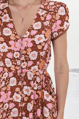 JAASE - Lizzie Mini Dress: Butterfly Cap Sleeve Button Down Dress with Pockets in Pixie Print