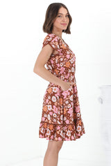 Lizzie Mini Dress - Butterfly Cap Sleeve Button Down Dress with Pockets in Pixie Print