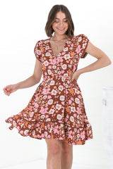 Lizzie Mini Dress - Butterfly Cap Sleeve Button Down Dress with Pockets in Pixie Print