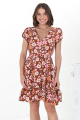 JAASE - Lizzie Mini Dress: Butterfly Cap Sleeve Button Down Dress with Pockets in Pixie Print