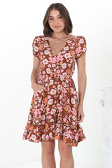 Lizzie Mini Dress - Butterfly Cap Sleeve Button Down Dress with Pockets in Pixie Print