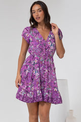 Lizzie Mini Dress - Butterfly Cap Sleeve Button Down Dress with Pockets in Rhodium Print